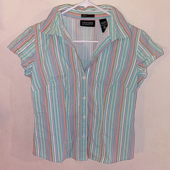 New York & CO striped shirt sleeve button down - Picture 1 of 7